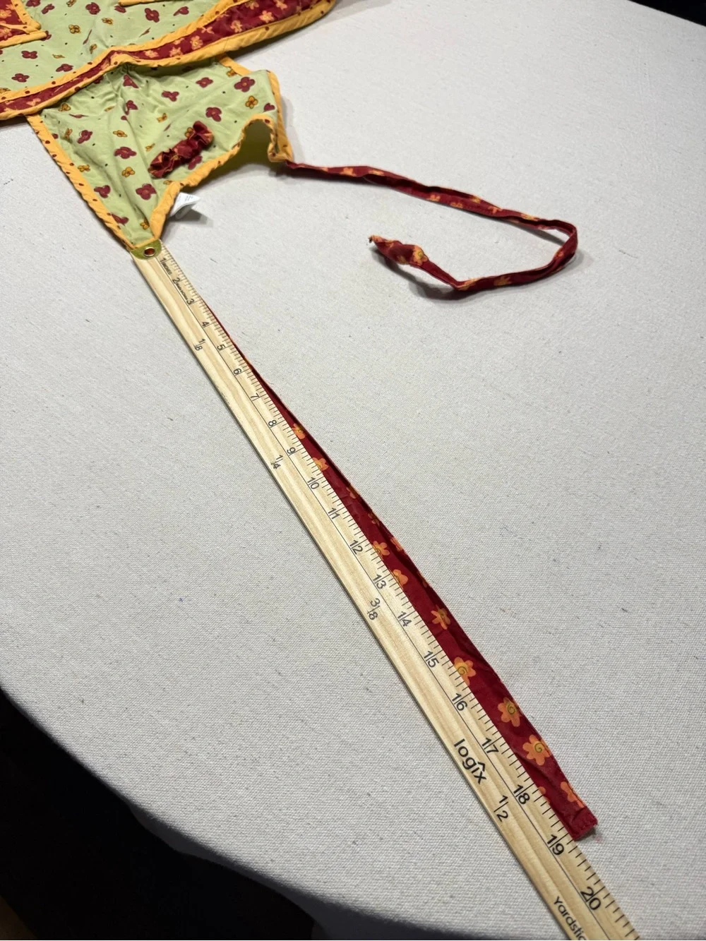 Yellow Floral Apron Dress with Red Accents